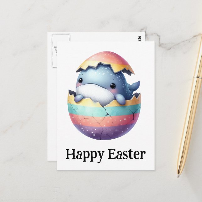 Adorable Funny Cute Easter Baby Whale Postcard (Front/Back In Situ)