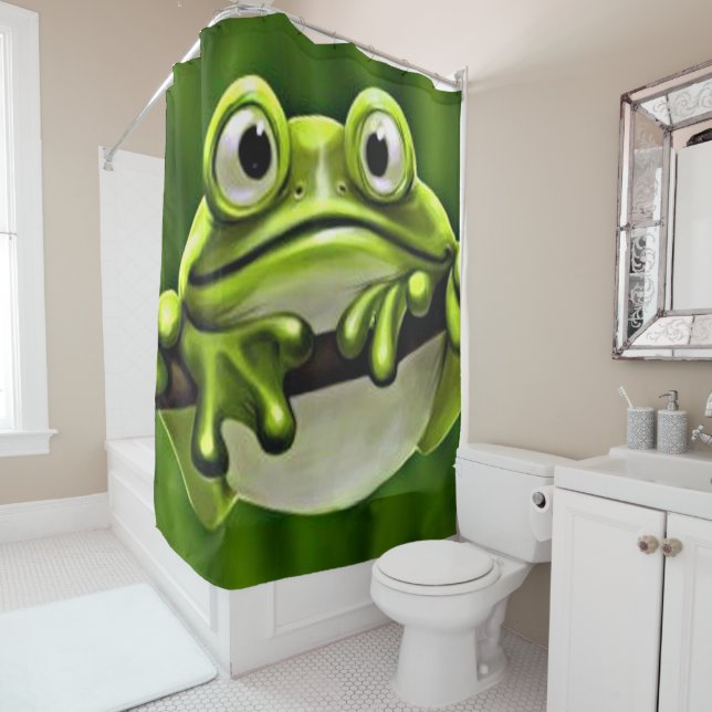 Adorable Funny Cute Green Frog In Tree Cartoon Art (In Situ)