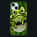 Adorable Funny Cute Smiling Green Frog In Tree iPhone 15 Case<br><div class="desc">Cute image of a bright green coloured forest frog smiling at you from a tree. Cool and fun design for the lover of cartoon style,  flora and fauna,  jungle nature and amphibians.</div>