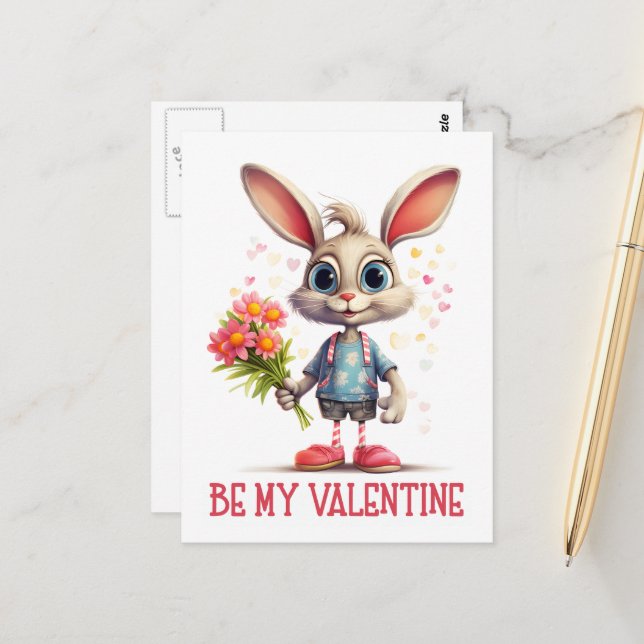 Adorable Funny Cute Valentine Rabbit Postcard (Front/Back In Situ)
