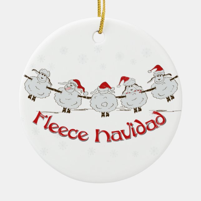 Adorable FUNNY Fleece Navidad Christmas Sheep Ceramic Ornament (Front)