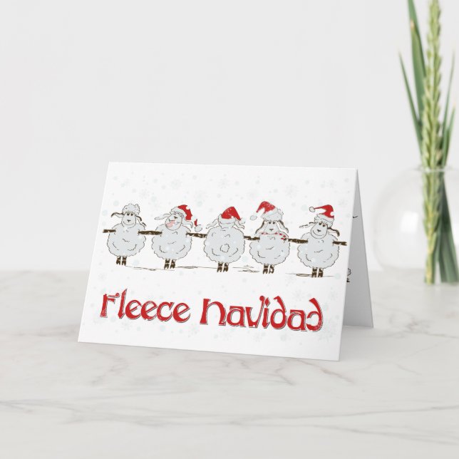 Adorable FUNNY Fleece Navidad Christmas Sheep Holiday Card (Front)