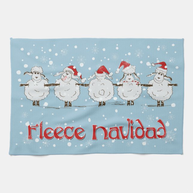 Adorable FUNNY Fleece Navidad Christmas Sheep Kitchen Towel (Horizontal)
