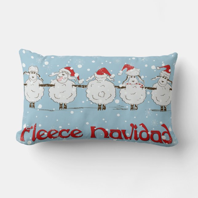 Adorable FUNNY Fleece Navidad Christmas Sheep Lumbar Pillow (Front)