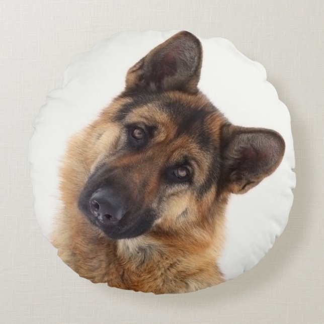 Adorable funny german shepherd portrait round pillow (Front)