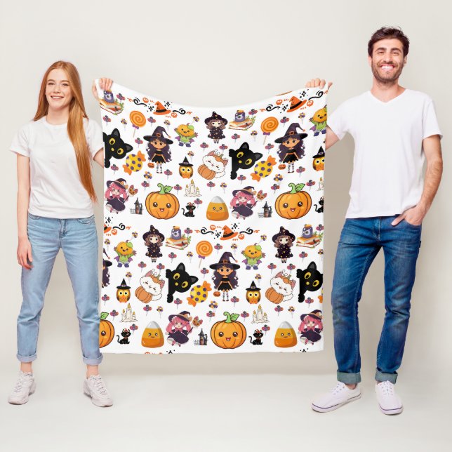 Adorable Funny Kawaii Halloween Pattern  Fleece Blanket (In Situ)