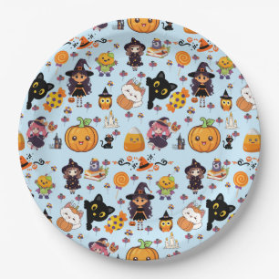 Adorable Funny Kawaii Halloween Pattern  Paper Plate
