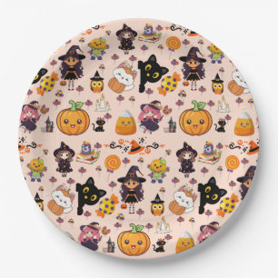 Adorable Funny Kawaii Halloween Pattern  Paper Plate