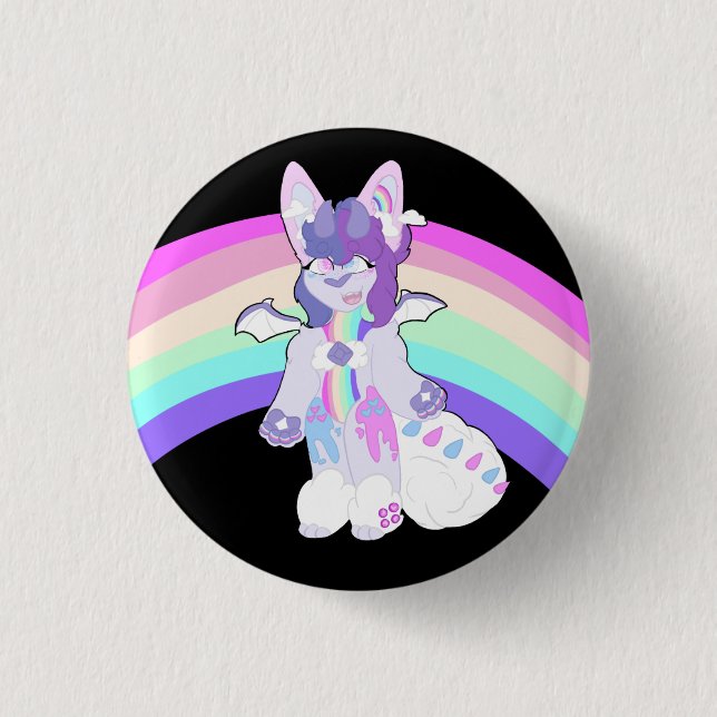 Adorable Furry Character Rainbow 1 Inch Round Button (Front)