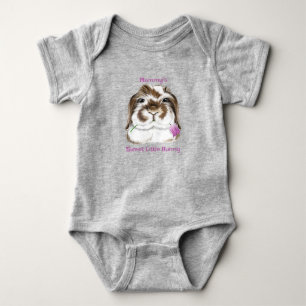 Adorable Fuzzy Lop Rabbit with Pink Tulip Baby Bodysuit