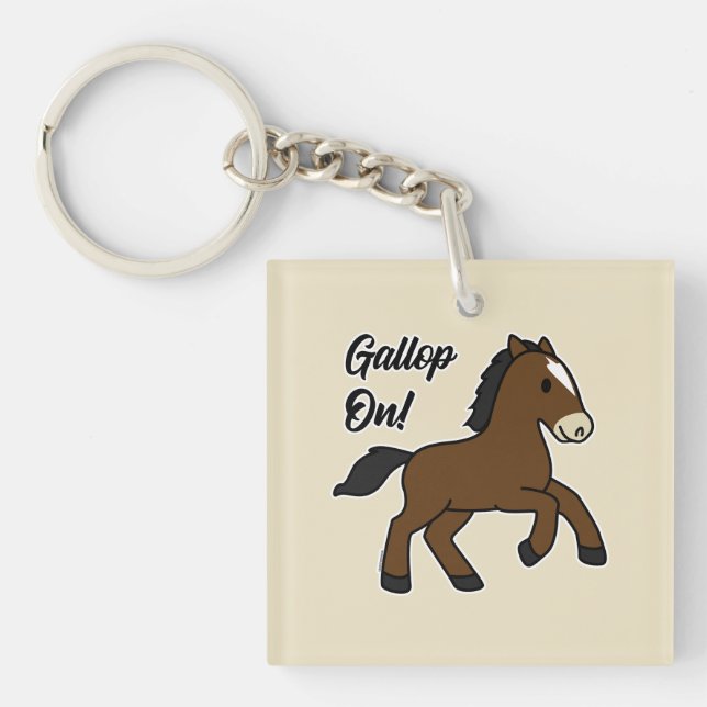 Adorable Gallop On! Happy Foal Kawaii Horse Design Keychain (Front)