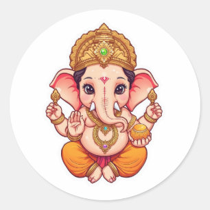 Adorable Ganpati Bappa – Chibi Style Ganesha with  Classic Round Sticker