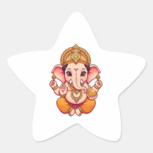 Adorable Ganpati Bappa – Chibi Style Ganesha with  Star Sticker