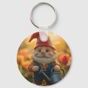 Adorable Garden Gnome with Watering Can Keychain