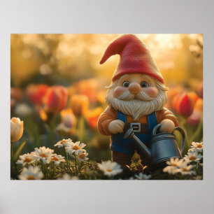 Adorable Garden Gnome with Watering Can Poster