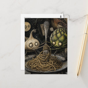 adorable garlic and artichoke twirl the spaghetti postcard