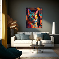 Adorable Geometric Colourful Cat Art Print Cubism