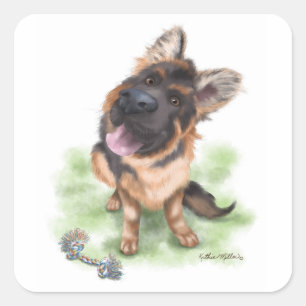 Adorable German Shepherd Puppy Cartoon Square Sticker
