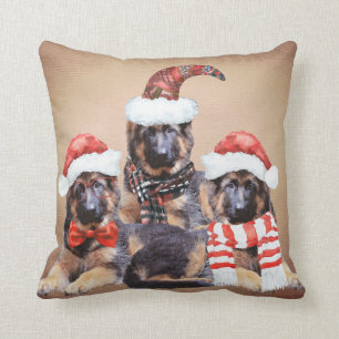 Adorable German Shepherd Puppy in Holiday Clothes Throw Pillow