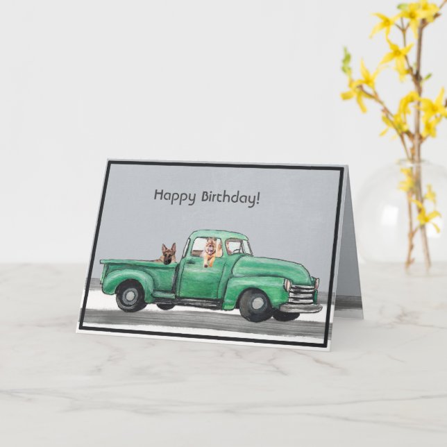 Adorable German Shepherd Watercolor Birthday Card (Yellow Flower)