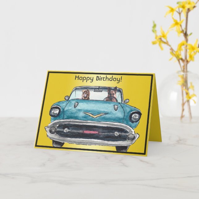 Adorable German Shepherd Watercolor Birthday Card (Yellow Flower)