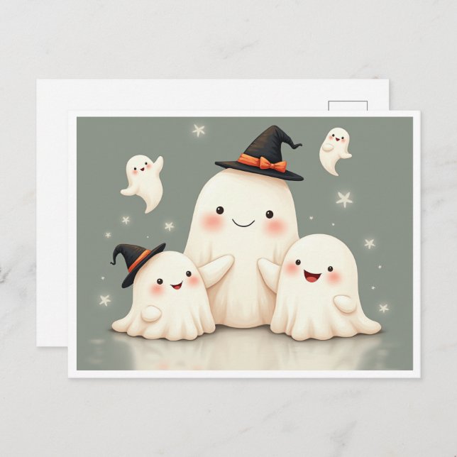 Adorable Ghost Family Postcard (Front/Back)