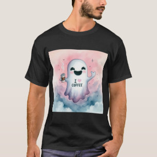 Adorable Ghost Holding Coffee Spooky Season Coffee T-Shirt