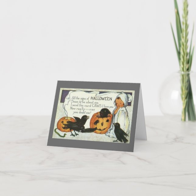 Adorable Ghost Vintage Halloween Note Card (Front)