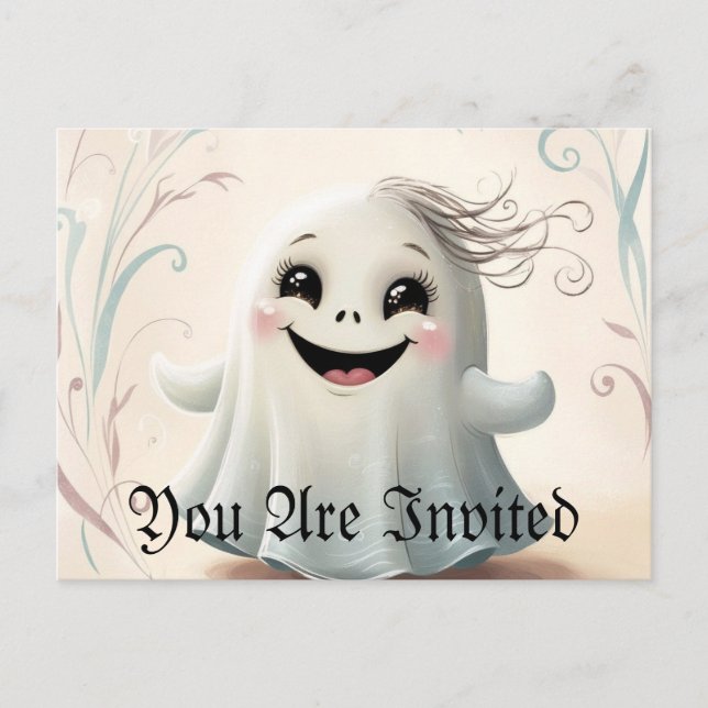Adorable Ghostly Friend Halloween Design  Invitation Postcard (Front)