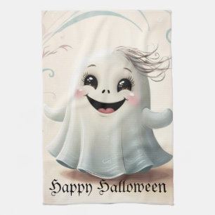 Adorable Ghostly Friend Halloween Design  Kitchen Towel