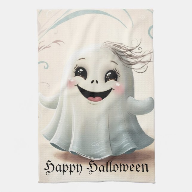 Adorable Ghostly Friend Halloween Design  Kitchen Towel (Vertical)