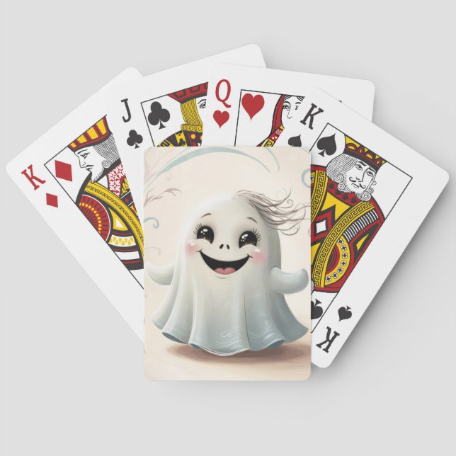 Adorable Ghostly Friend Halloween Design Playing Cards (Back)