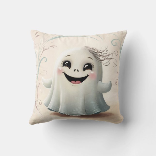 Adorable Ghostly Friend Halloween Design  Throw Pillow (Back)