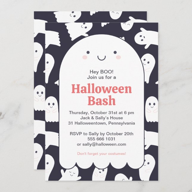 Adorable Ghosts Halloween Bash Personalized Invitation (Front/Back)