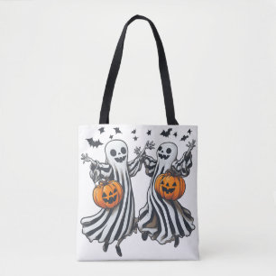 Adorable ghosts with pumpkins - White Tote Bag