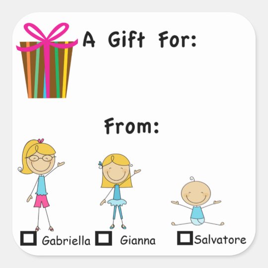 Adorable Gift Tag With 3 Kids Names Sticker