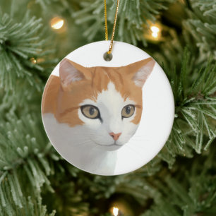 Adorable Ginger Cat Art Ceramic Ornament