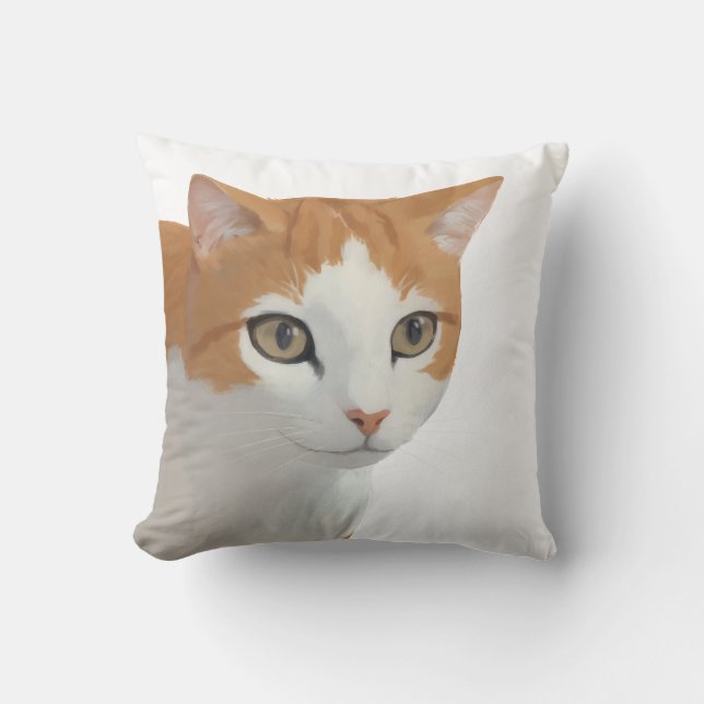 Adorable Ginger Cat Art Throw Pillow (Front)