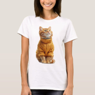 Adorable Ginger Kitten in a Cozy Yellow Knitted T-Shirt