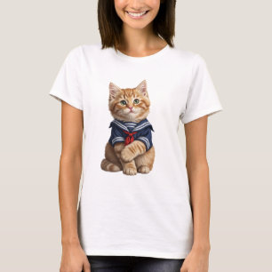 Adorable Ginger Kitten in a Sailor Outfit T-Shirt