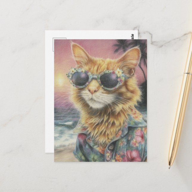 Adorable Ginger Kitty in Sunglasses Postcard (Front/Back In Situ)