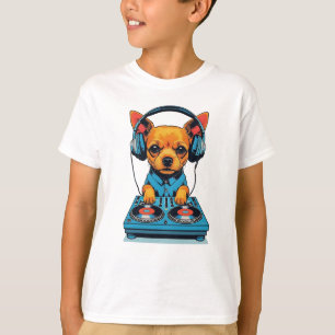 Adorable Ginger Small Dog DJing with Headphones T-Shirt