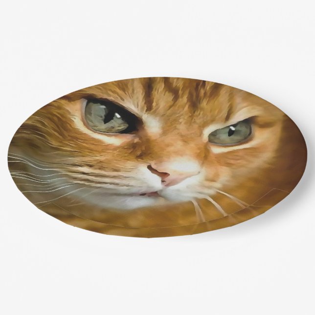 Adorable Ginger Tabby Cat Posing Pet Portrait Paper Plate (Angled)