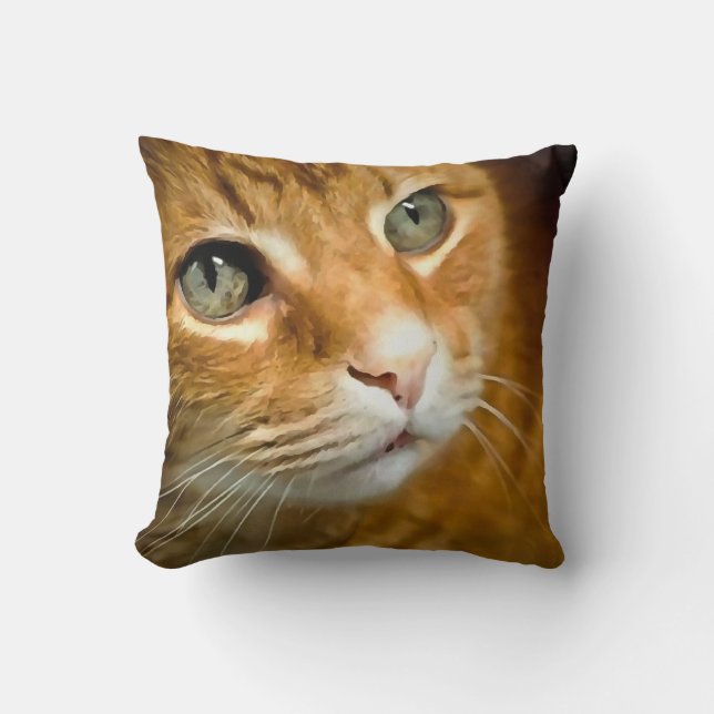 Adorable Ginger Tabby Cat Posing Pet Portrait Throw Pillow (Front)
