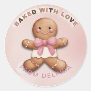 Adorable Gingerbread Personalized Baked With Love  Classic Round Sticker