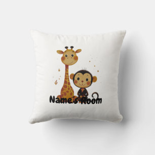 Adorable Giraffe and Monkey Friends Kids Throw Pillow