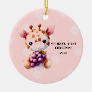 Adorable Giraffe Baby First Christmas Ceramic Ornament
