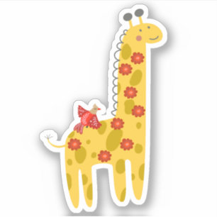 Adorable Giraffe & Bird Flowers Yellow Red Laptop