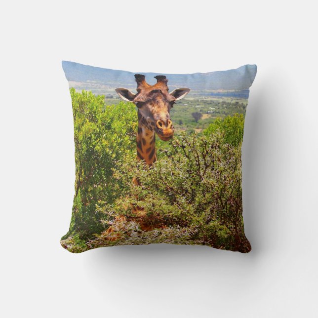 Adorable Giraffe Poking His Head Above The Trees Throw Pillow (Front)