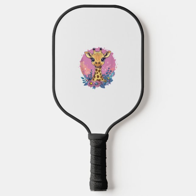 Adorable Giraffe Surrounded By Flowers _2 Pickleball Paddle (Front)